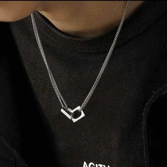 New Stainless Steel Double Square Chain Necklace - Picture 4 of 4